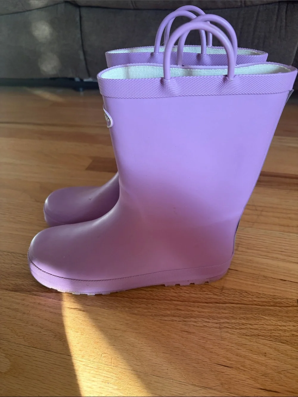 Kids Purple Rain Boots with Easy Pull Handles